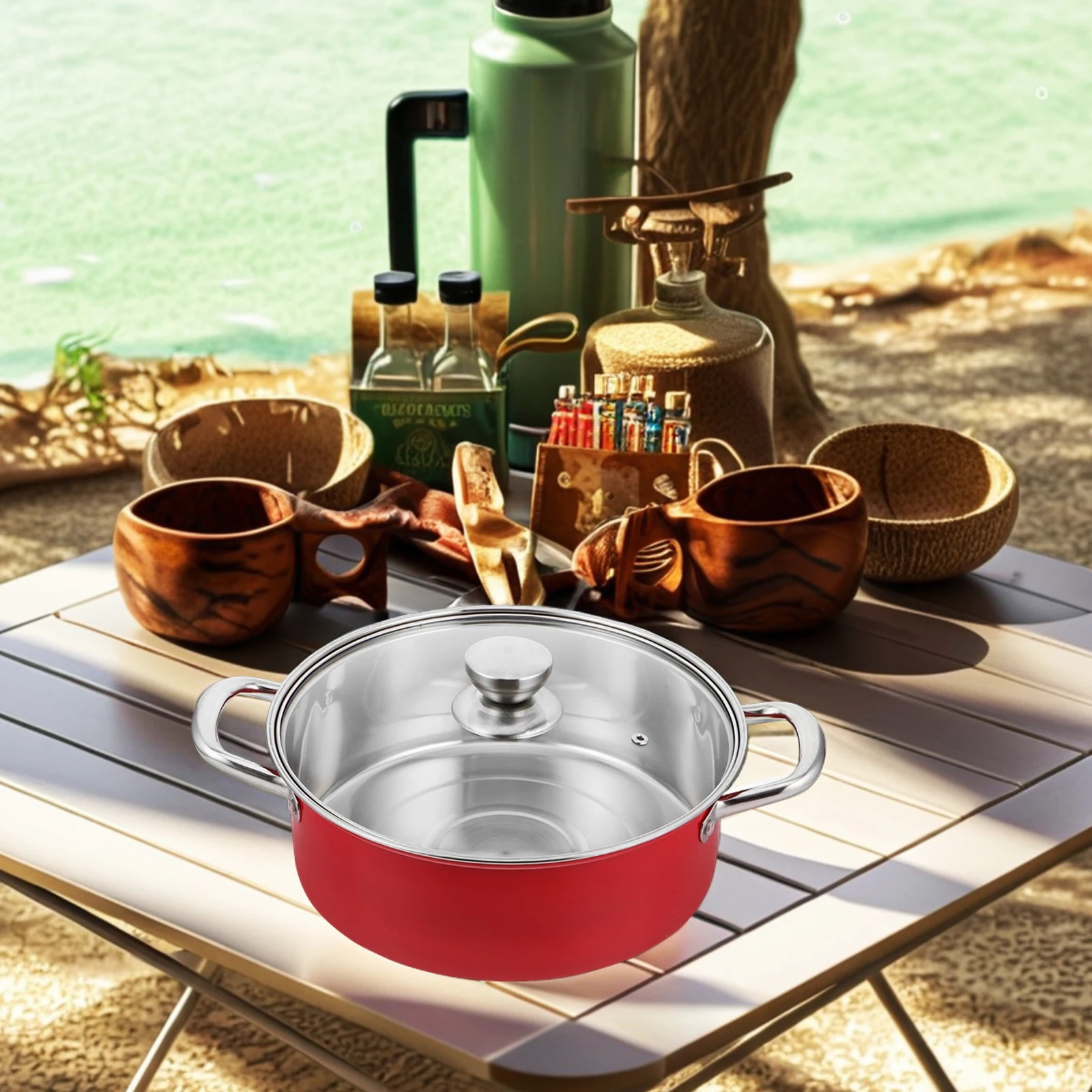 

Stainless Steel Large Capacity Hot Pot Pots Deep Kitchen Ramen RV Covered Stockpot Multifunctional Versatile Cookware