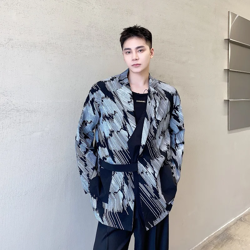 

Spring Geometry Irregular Print Haome Men's Suit Jaet Casual Faionable Long Sve Westwear Youth ular Sle