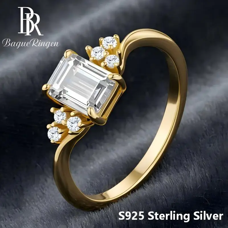 2025 New Live-Stream Product S925 Silver Emerald Cut 5*7mm Moissanite Ring, Light Luxury Square Diamond Women's Ring