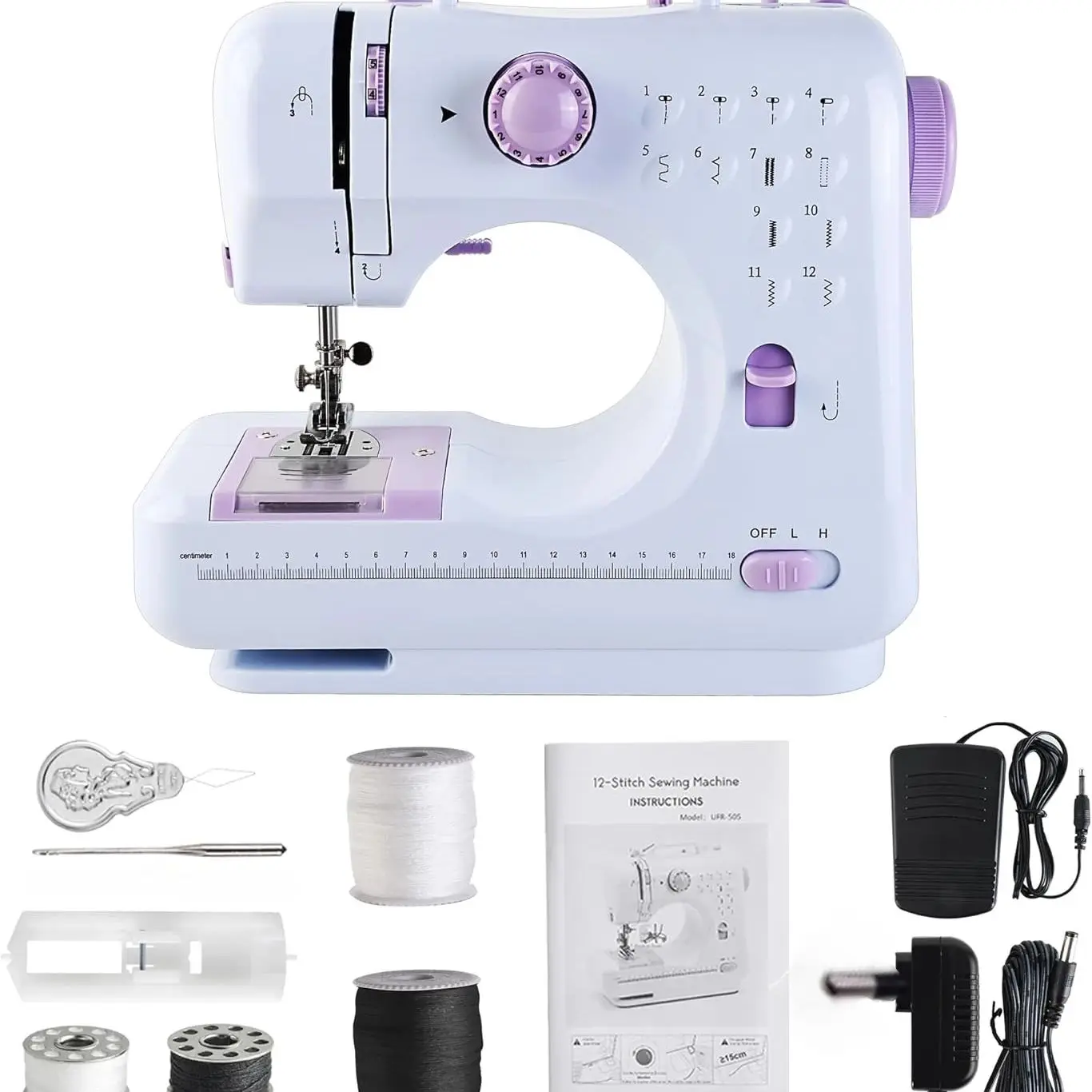 

Portable Sewing Machine for Beginners - 12 Built-in Stitches with Accessory Kit, Compact Travel Design for Clothing Repairs, DIY