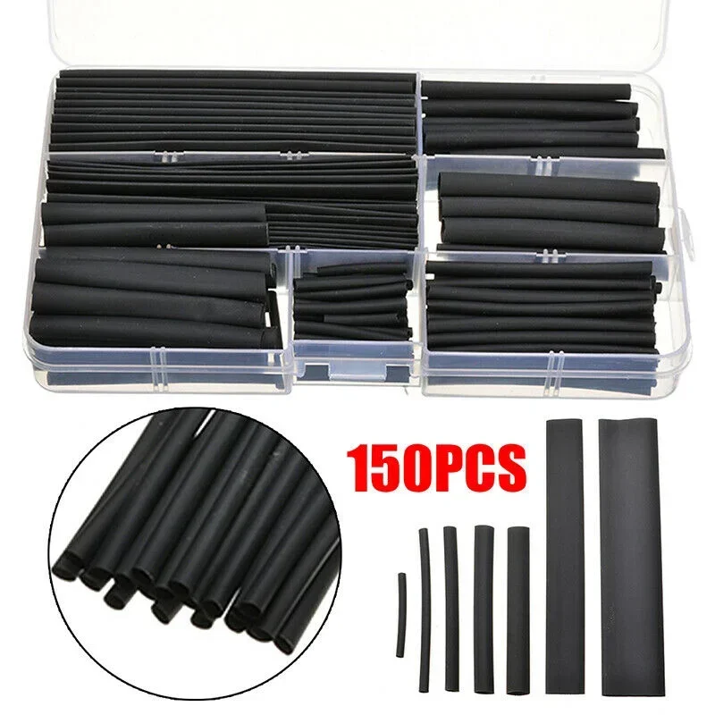 150pcs Heat Shrink Tubing Kit Polyolefin Insulation Sleeves Assorted Sizes for Electronics Automotive Electrical Wiring Repair