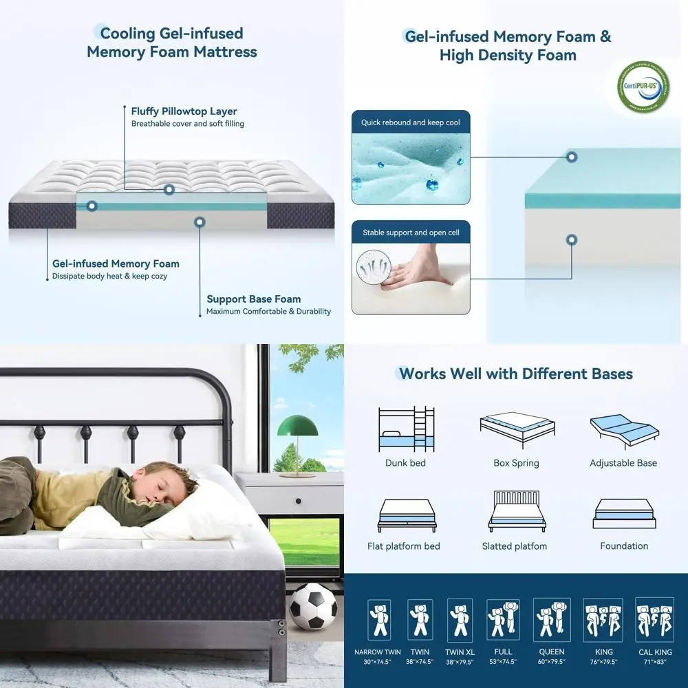 

6 Inch Twin Mattress for Kids Adults Single Bed, Breathable Gel-Memory Foam Plus Pillowtop Mattress in a Box for Pressure Relief