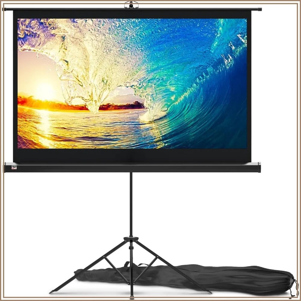 60" Tripod Projector Screen with Stand, 16:9 HD Wrinkle-Free Matte PVC, Indoor Outdoor, Carry Bag Included