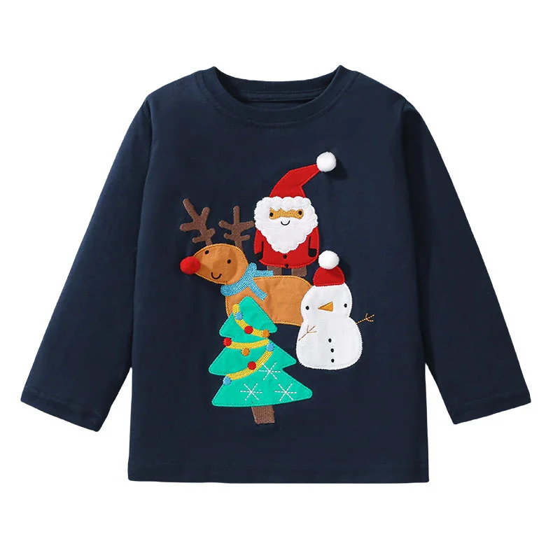 

Jumping Meters Christmas Boys Applique Autumn Spring Kids Girls TShirts Long Sleeve Baby Clothes Blouses Kids Tees Tops Shirts