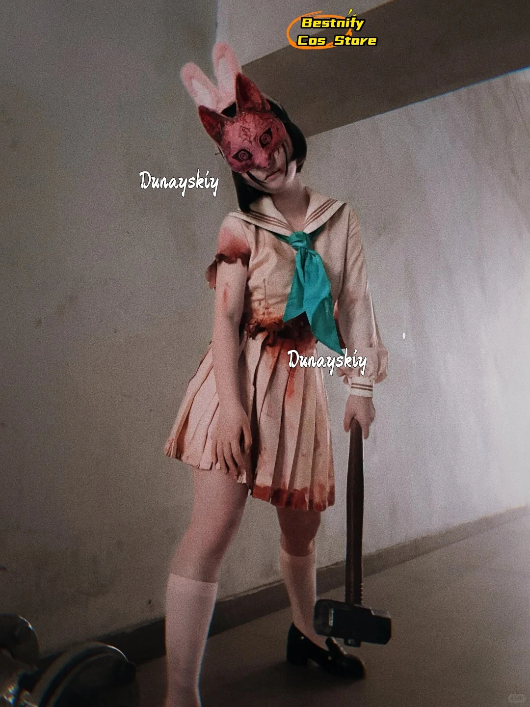 

aBcBcs@Horror Game F White JK School Uniform Tattoo Suit 3D Polylactic Acid Fox Mask Props Furry Furrsuit Halloween Cos Hinako