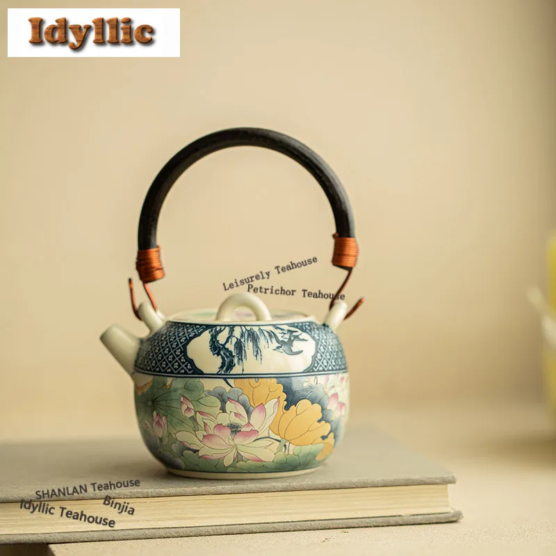 

190 мл ручной работы в древнем стиле, пастельный чайник с подвеской в виде лотоса, роскошный чайник для заварки чая, чайник с шариковым отверстием, принадлежности для рукоделия Cha