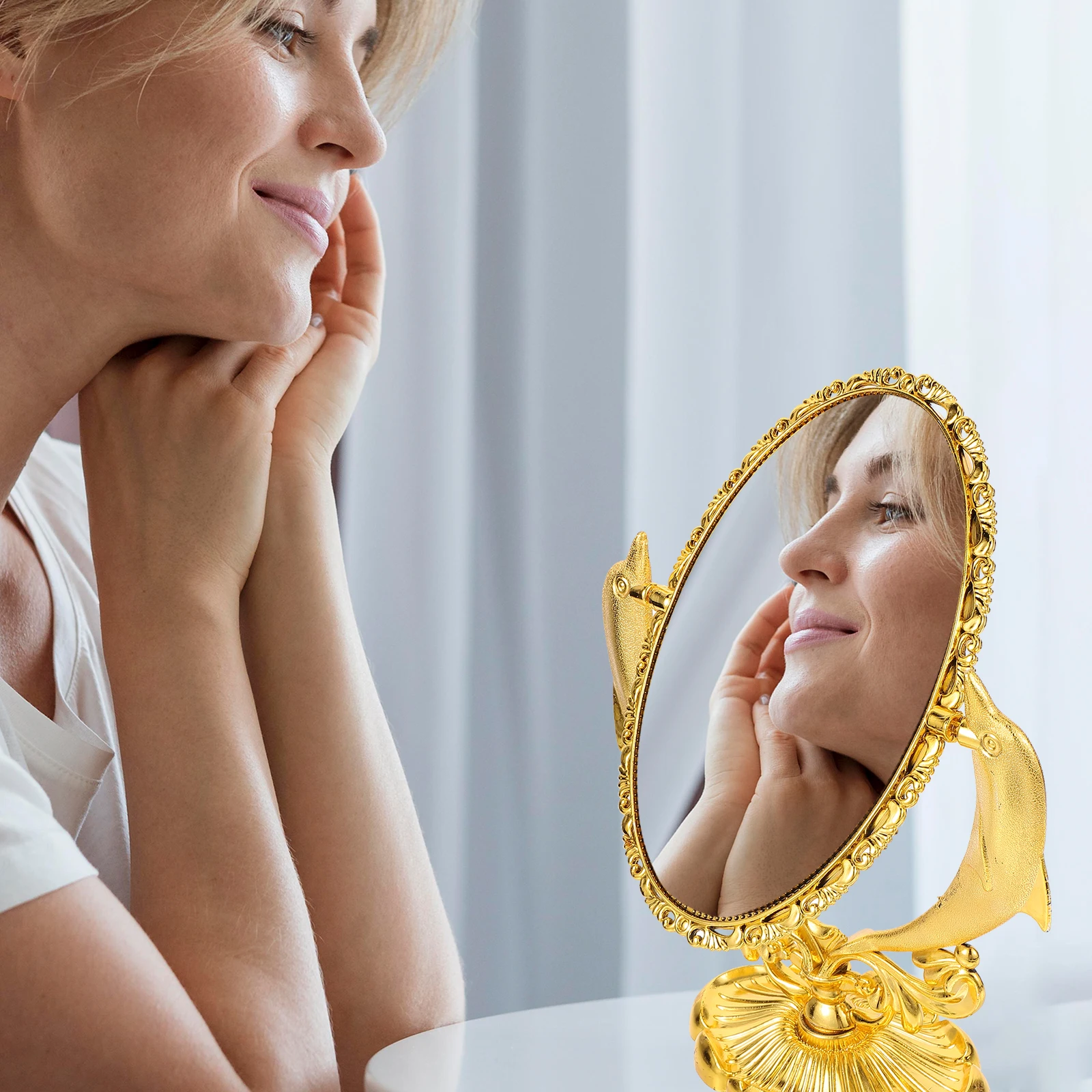 

Perfect Gift Double-Sided Swivel Makeup Mirror Clear Reflection Tabletop Vanity Mirror for Home Salon Professional Use