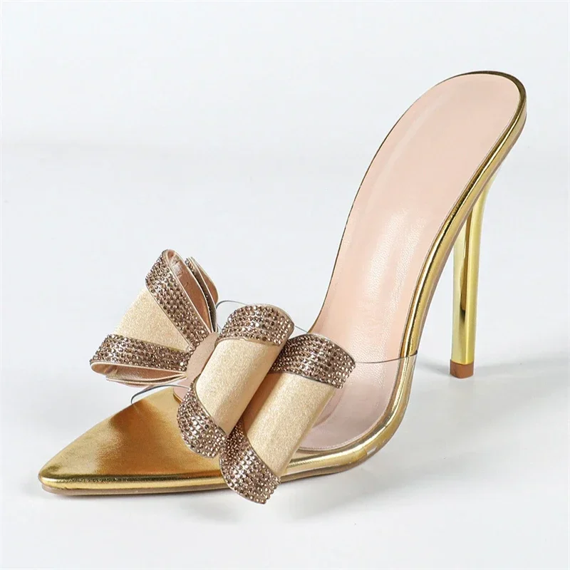 

Aneikeh 2025 Summer Sexy Thin High Heels Roman Pointed Toe Butterfly-knot Slippers Women Banquet Slide Ladies Shoes