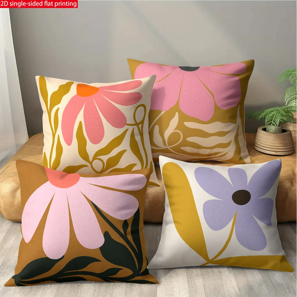 Polyester Floral Print Pillow Covers 4 Piece Set Throw Pillow Home Decor Botanical Design Accent Cushion Case Printed Luxury Bed
