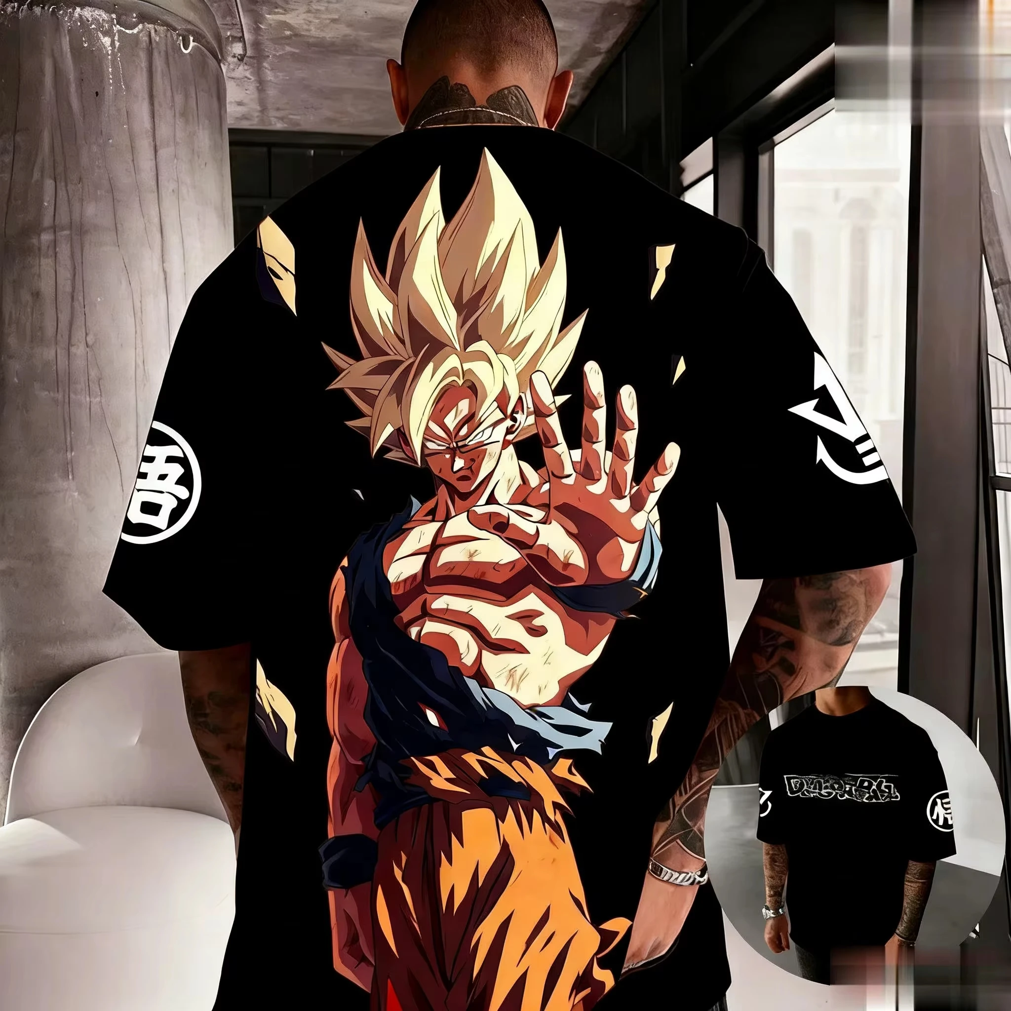Dragon Ball Anime Joint pure Cotton T-shirt 2026 Summer New Men's Saiyan Printed Harajuku Versatile Casual Short Sleeve Top