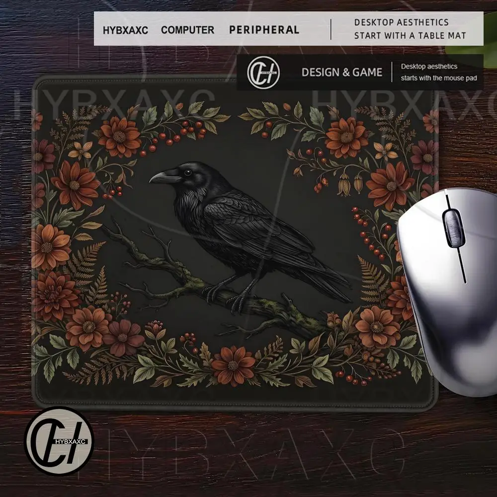 Gothic Raven Floral Mouse Pad Multiple sizes Large Square Computer Office Game Table Mats Black Rose Rubber Anti-slip Mousepads