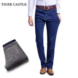 TIGER CASTLE-pantalones vaqueros gruesos para hombre, Jeans elásticos de forro polar cálido, clásicos, de calidad, color negro, talla 28-42, Invierno