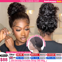 250 Density Invisible Strap 360 HD Full Lace Glueless Wig Deep Wave Frontal Wig Human Hair 30 Inch Water Wave Lace Front Wig