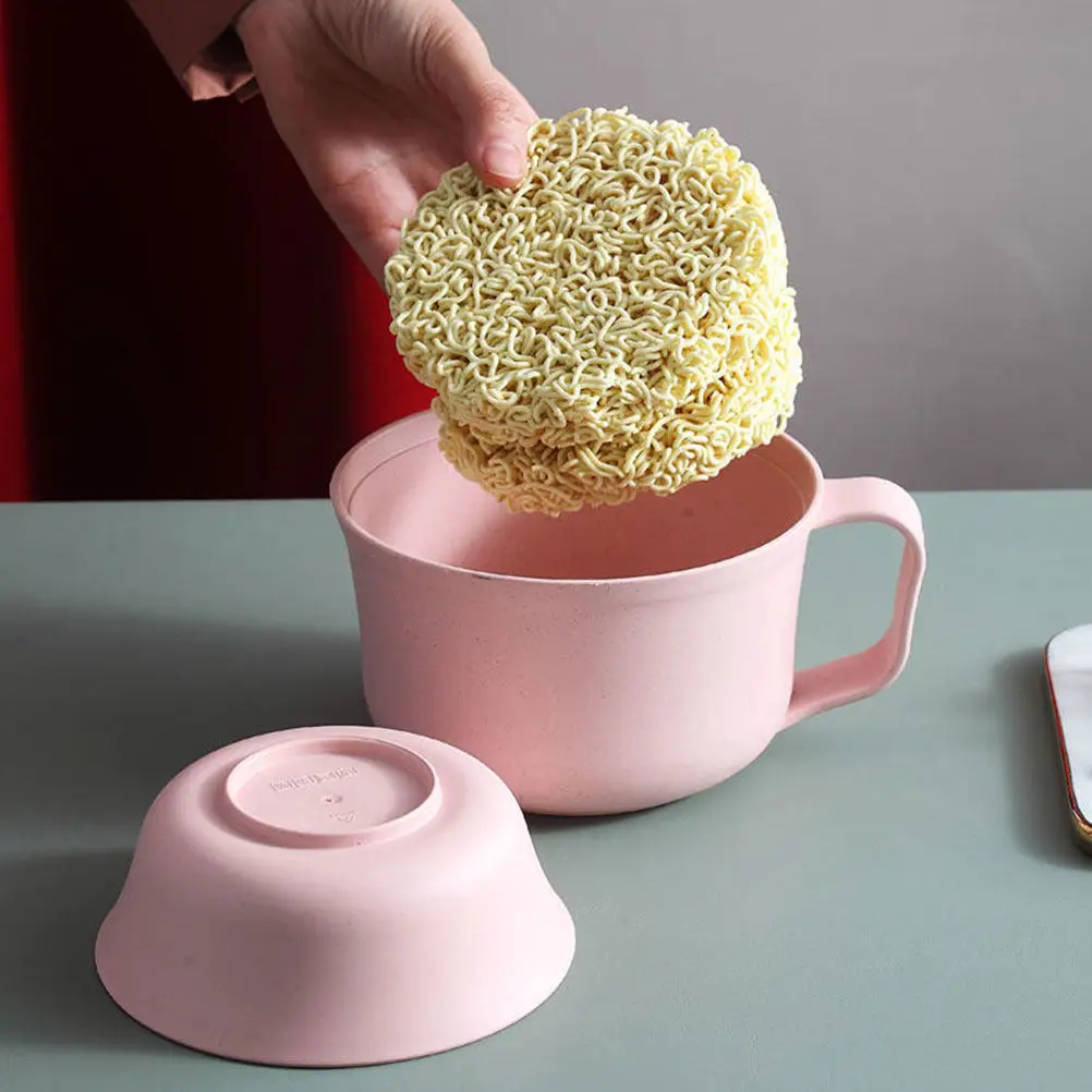 

1Set Wheat Straw Tableware Sturdy Bento Bowl with Lid Lightweight Leak Proof for Ramen Soup Wheat Straw Tableware