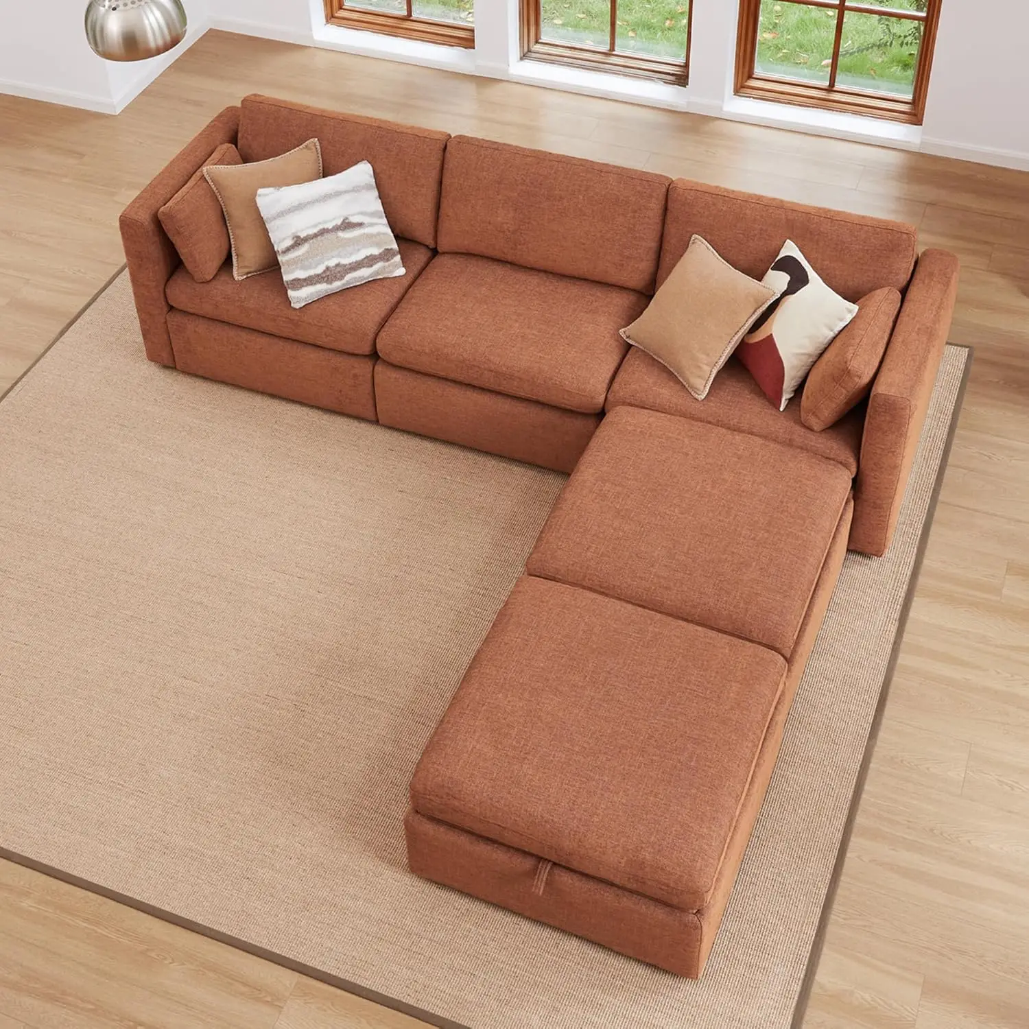 

Oversized Modular Cloud Sectional Fabric Sofa Set FSC Certified L Shaped Couch Reversible Chaise Modular Sectional Terracotta