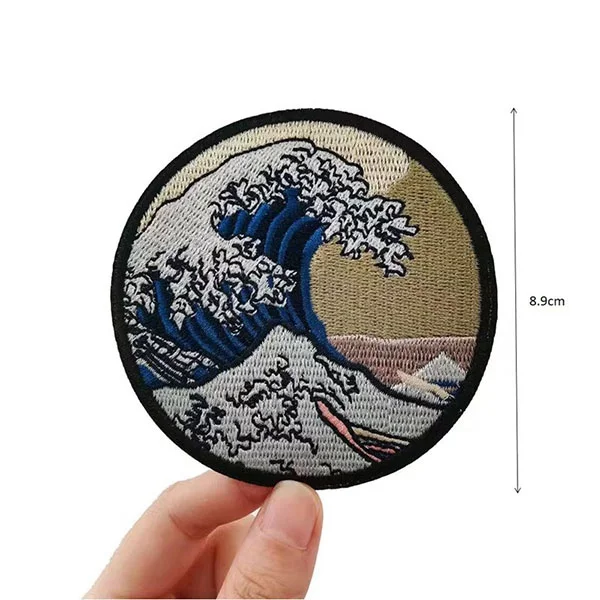 Wielka fala Off Kanagawa Patch haftowane żelazko na/przyszyć aplikacja na odzież plecak kapelusz naklejka, 8.9cm