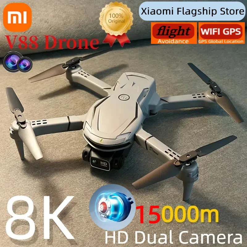 Xiaomi V88 Drone kamera ganda lipat, Drone Quadcopter UAV 10000M profesional HD Aerial fotografi 8K 5G GPS, pesawat kendali jarak jauh