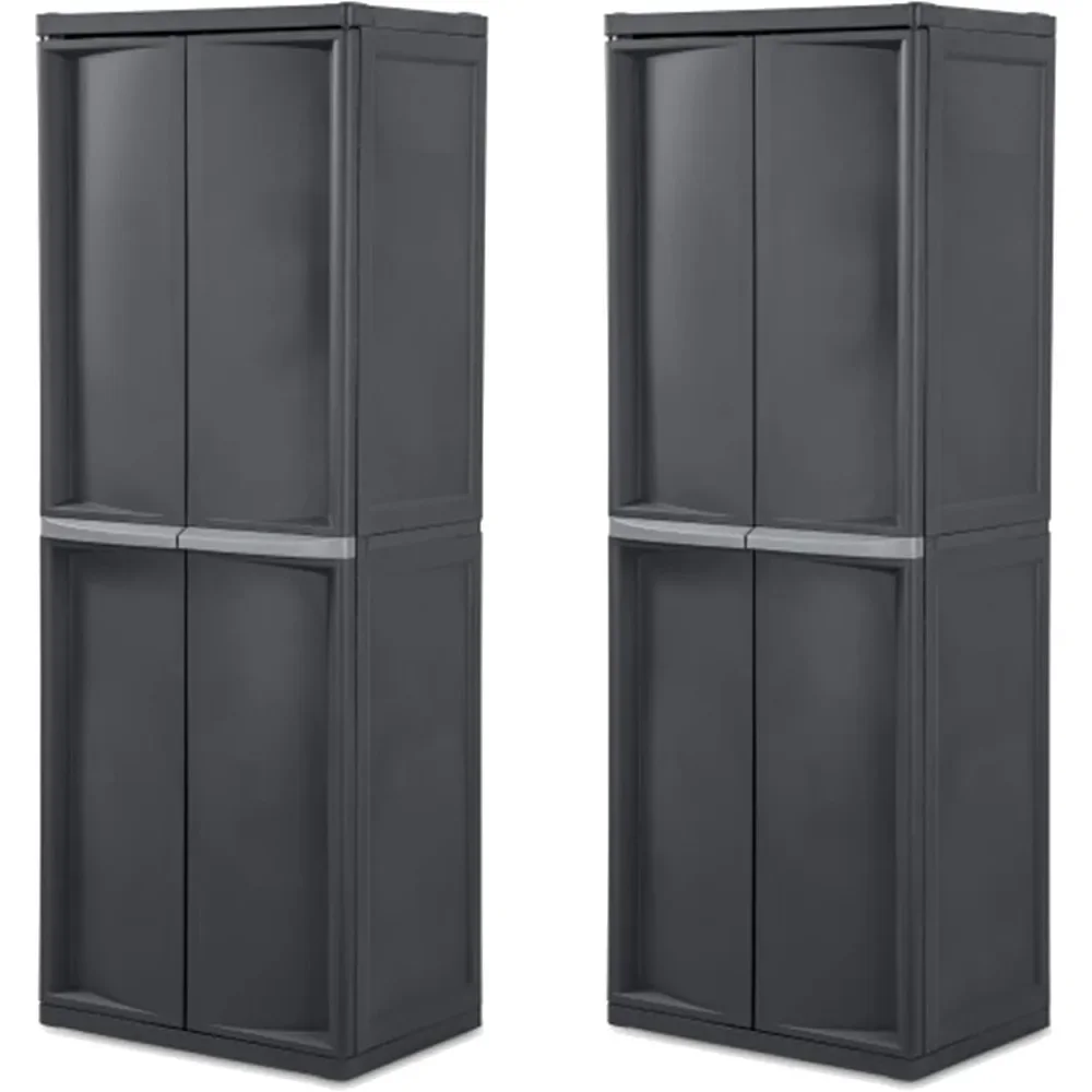 

4 Shelf Cabinet, Plastic Organization Storage Unit, Organize Bins in the Garage, Basement, Attic, Mudroom, Gray, 2-Pack