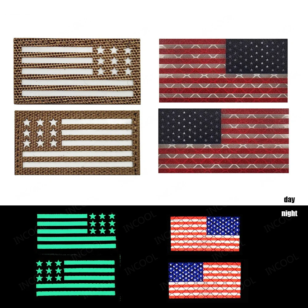 Mini Size Reflective Patches United States American US Flag Small Style 5X2.5CM Decorative Shoulder Glow In Dark Badges For Caps