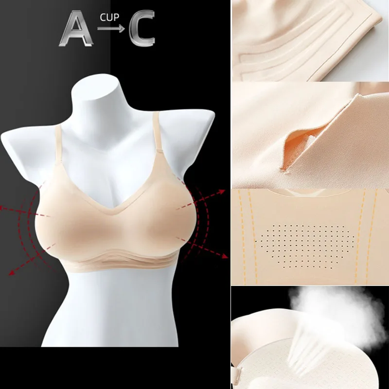 GUUDIA Breast Prothes Bra Smooth V Neck Bras for Women Seamless Wireless Removable Padded Push Up Bra Soft Comfort Wire Free Bra