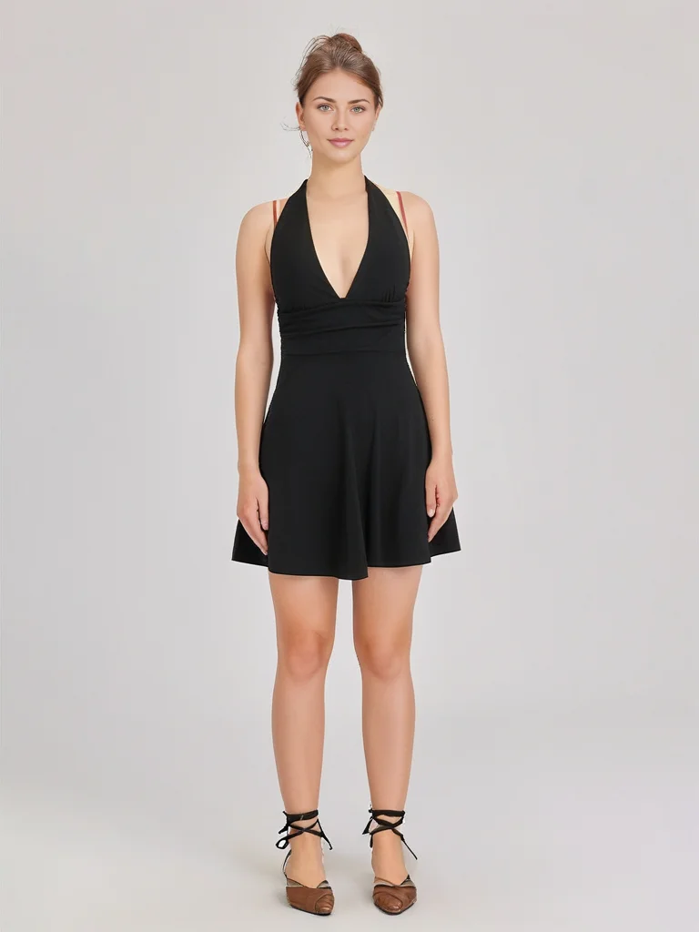 KONDALA elegante azul sin espalda Sexy mujer vestido playa vacaciones cuello sin mangas vestido con cuello en V pliegues moda 2025 Vestidos femeninos