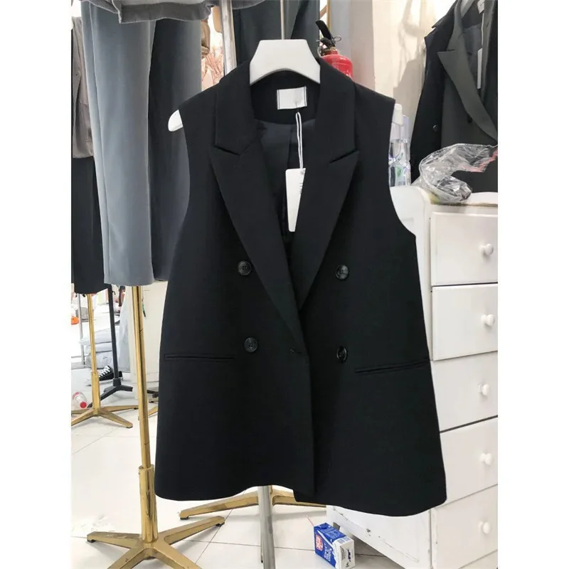 2024Spring Autumn New Double-Breasted Sleeveless Coat Ladies Korean Suit Vest Jacket Women Fashion Blazer Waistcoat Tops Female