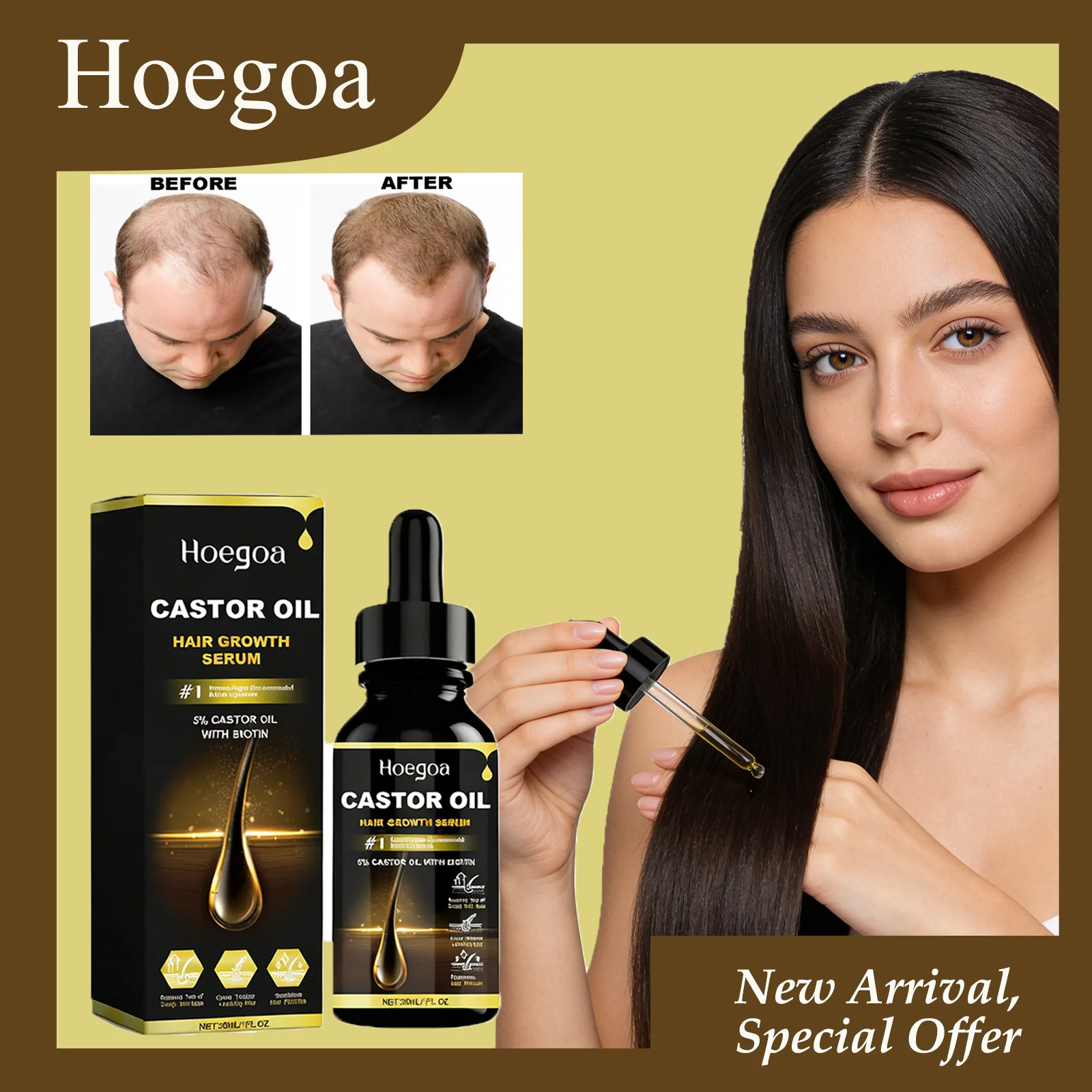 HOEGOA 30mL Hair Growth Serum Promotes Hair Growth Strengthens Roots Prevents Dryness Deeply Moisturizes Black Castor Oil