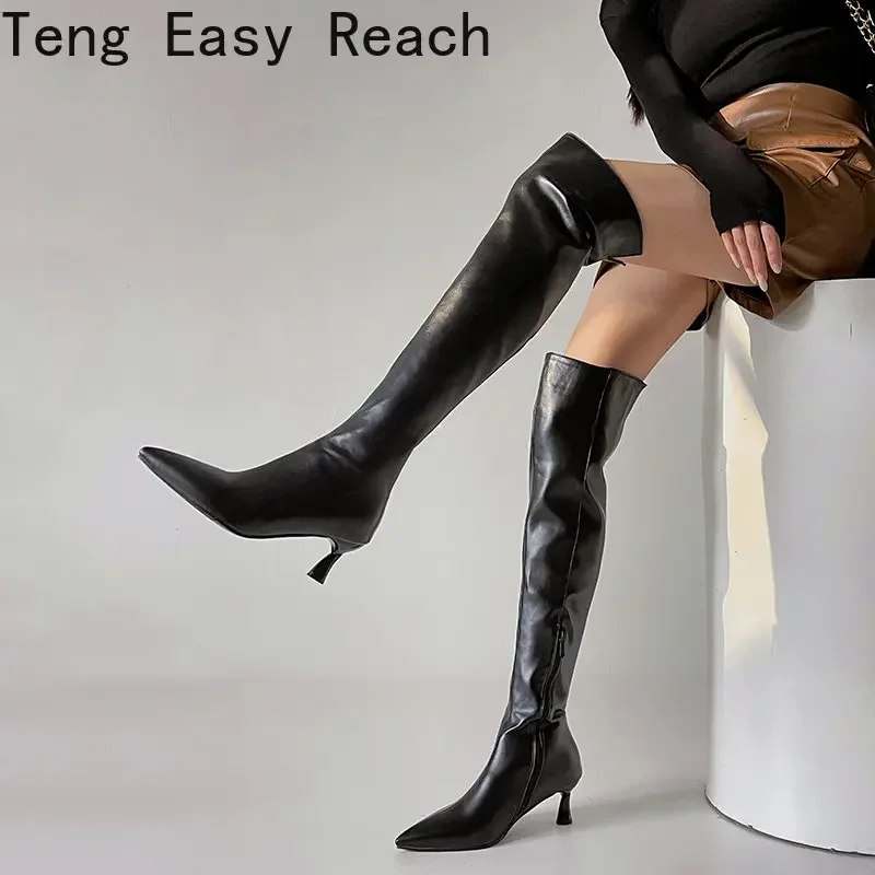 Fashion New Women Over-the-knee Boots Sexy Thin High Heels Pointed-toe Solid Woman Shoes Zipper Boot Female Plus Size 34-48