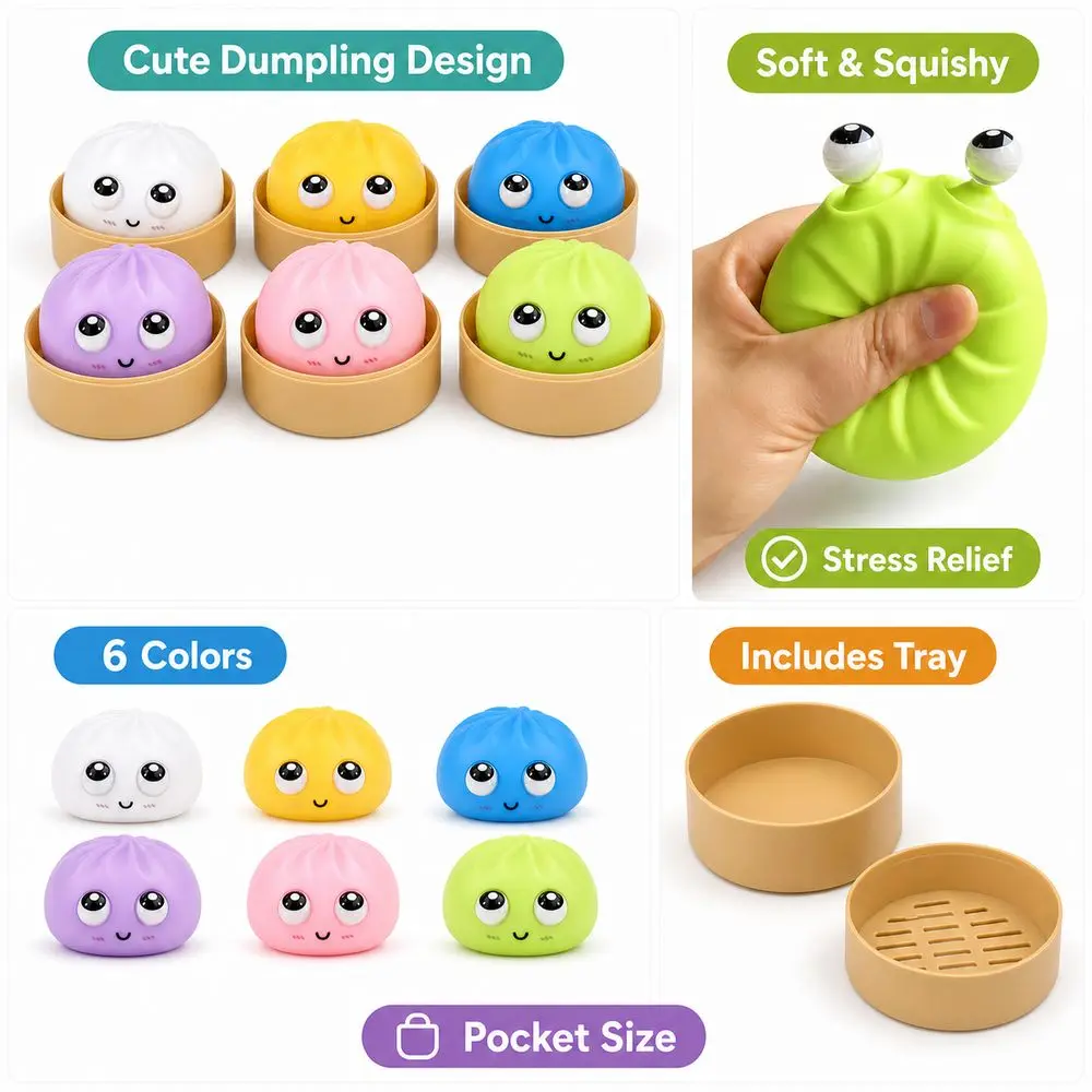 Big-eyed Cutie Dumplings Squeeze Toy with Steamer Soft Squeeze Toy Slow Resilience Glitter Steamed Stuffed Bun Squeeze Pinch Le