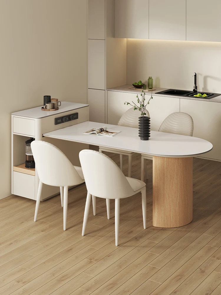 Log style modern minimalist small unit with expandable rock board dining table Nordic solid wood rice table