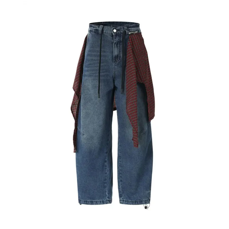 

2026 Stylish Detachable Plaid Jeans for Men and Women, Couple Style, Vintage, Loose, Casual, Fashion, Wide Leg Pants, Streetwear