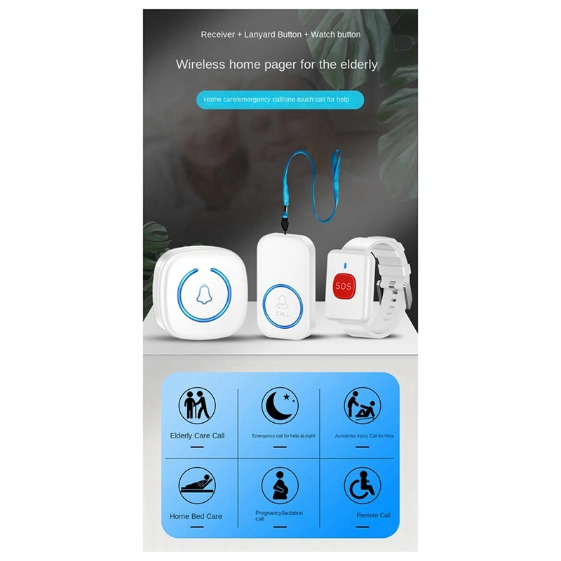 AB15-Wireless Call Device For Elderly People, Personal Alarm, Remote Control Doorbell Watch