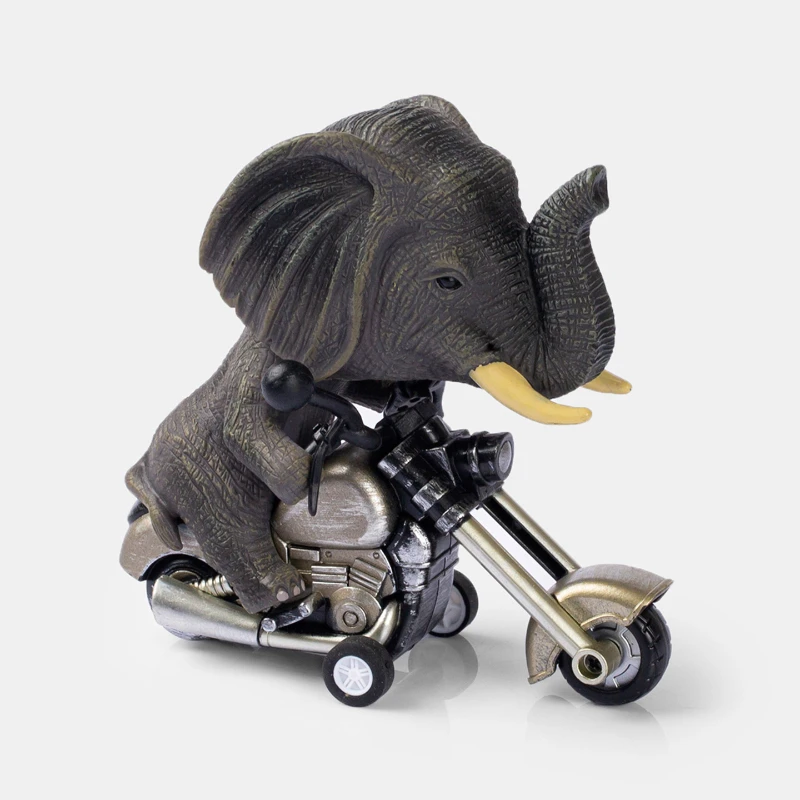 Look at the inertia animal toy ornaments of elephants riding their beloved motorcycles