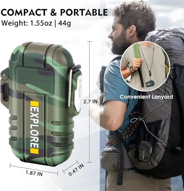 Waterproof Lighter Outdoor, Windproof Torch Lighter, Usb Charging, Flameless Plasma Lighter Camping Hiking Adventure Survival