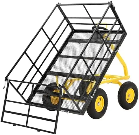 

1500 lbs Steel Garden Cart, Folding Utility Wagon with Removable Sides, Garden Wagon Cart on Wheels, Dump Wagon with 13