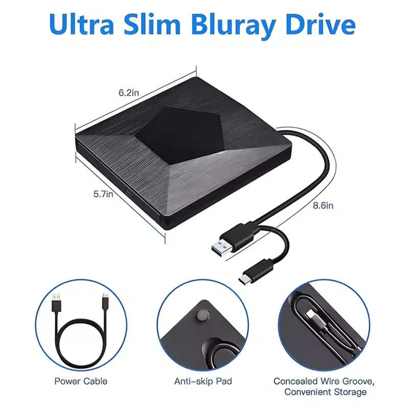 Blu Ray Portable Storage Data 8x DVD RW Cd Writer Burners Optical Drive USB External DVD Player Card Reader Drive