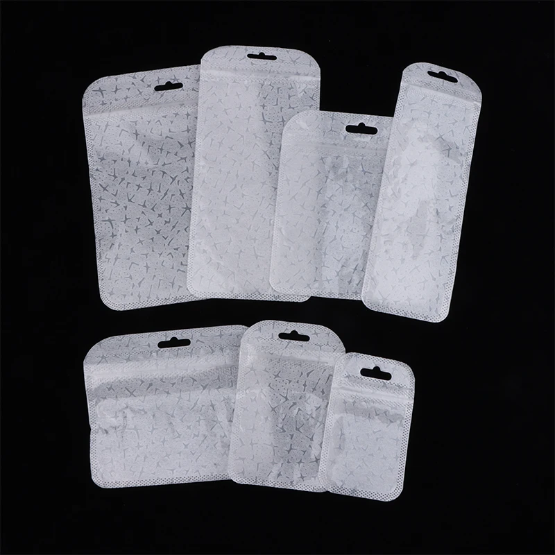 50 Stück durchscheinende, weiß gemusterte Stoff-Druckverschlussbeutel, Siegelbeutel, Verpackungsbeutel, wiederverschließbar, für Ohrringe, Halsketten, Schmuck, Geschenk, Aufbewahrungstasche