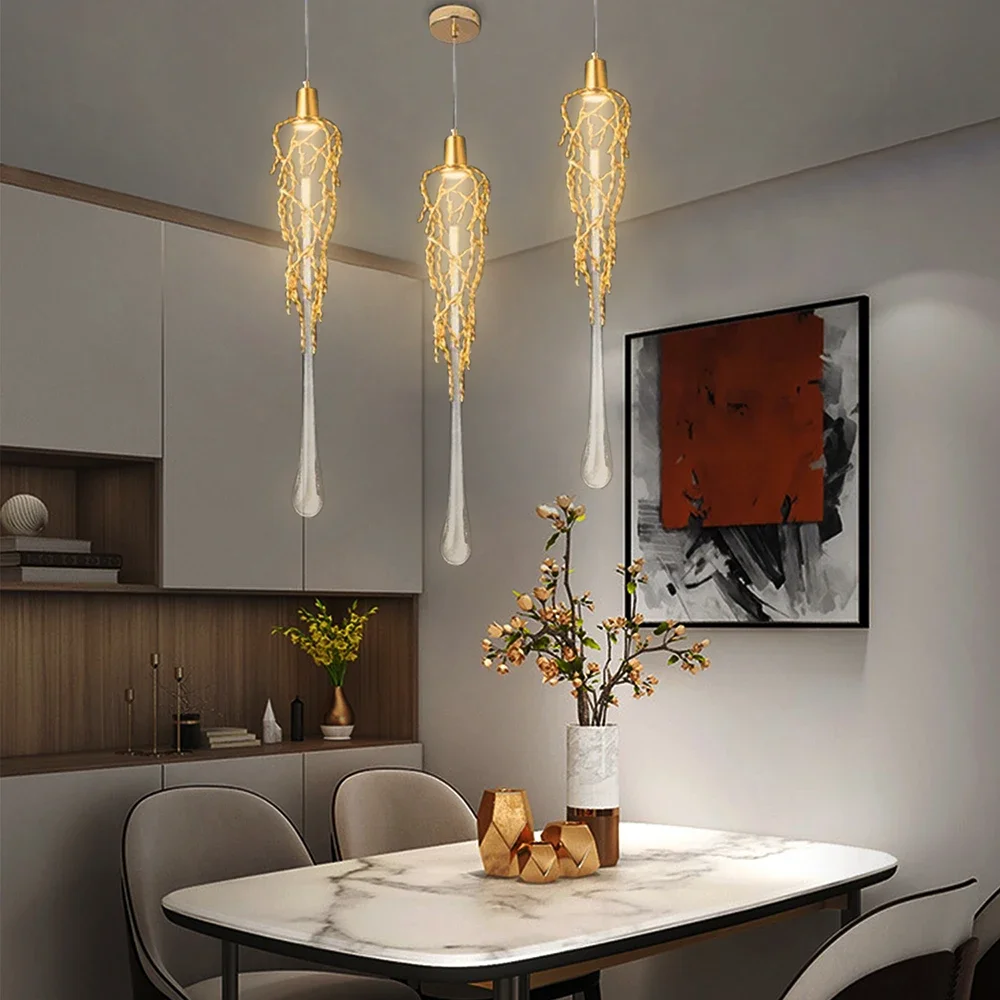 2025 Gold Crystal Pendant Lights For Dining Room Kitchen Table Bar Bedroom Luxury Bedside Crystal Pendant Lamps Hanging Chandeli