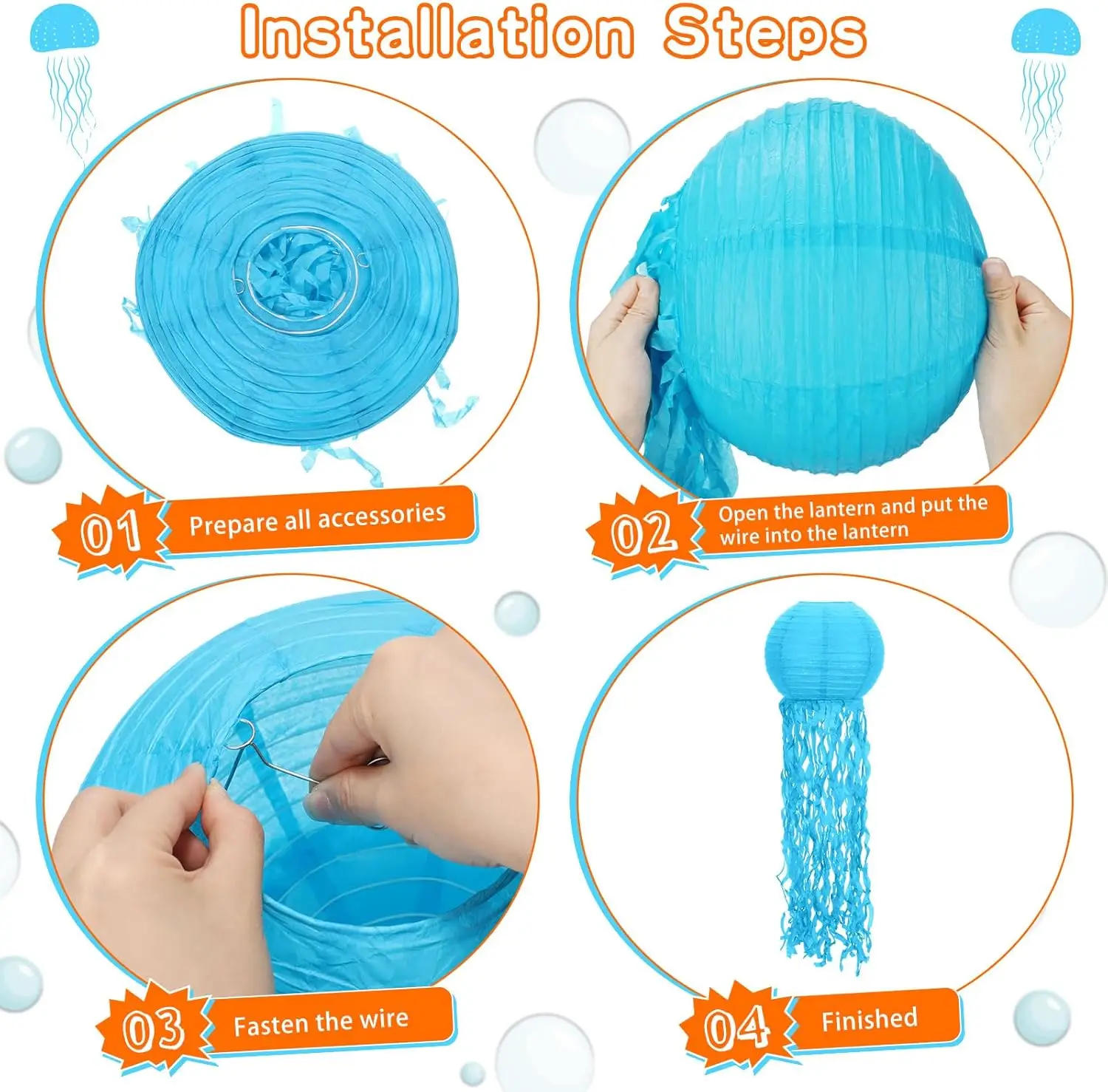 Hanging Jellyfish Paper Lanterns Under The Sea Ocean Party Decorations Jelly Fish Decor for Mermaid Beach Theme Birthday Party view 5