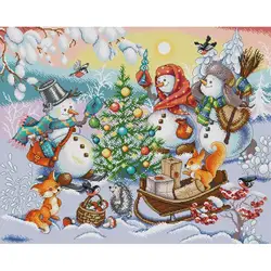 Cartoon Pattern Winter Snowman Christmas Cross Stitch Kit 14CT 11CT 16CT Needle and Thread Embroidery Set DIY Home Decor Gifts