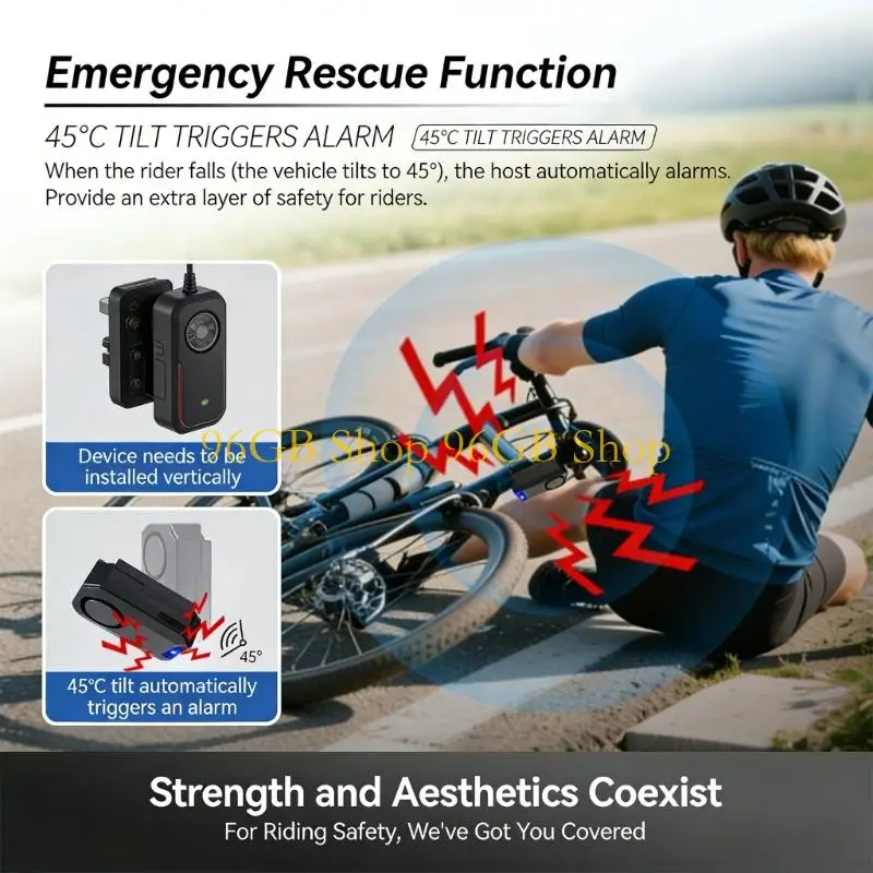 96GB High Decibel Bike Security Alarm with Three Level Sensitivity Adjustable and Emergency