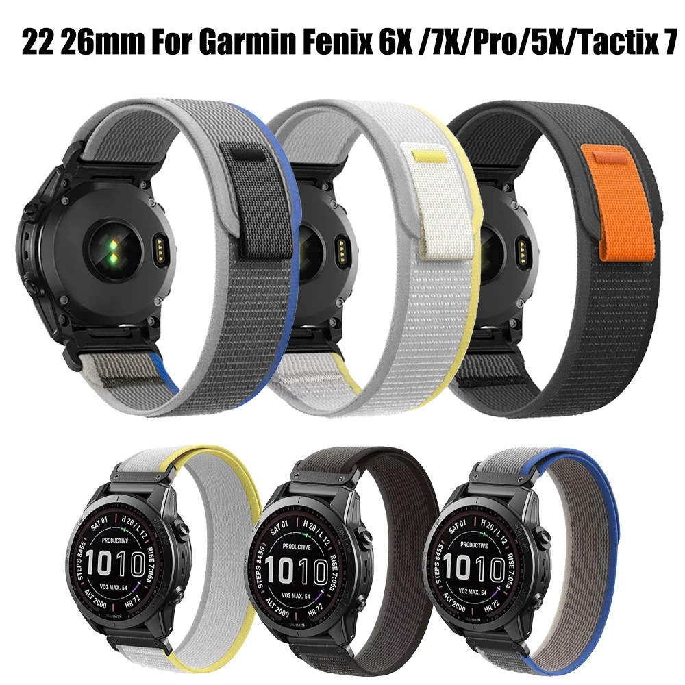 

22 26MM Nylon Strap for Garmin Fenix 7X/7/Pro/6/6X Pro/5X/5X Plus/Tactix 7 Pro Band for Instinct 1/2/Enduro 2 Bracelet Watchband