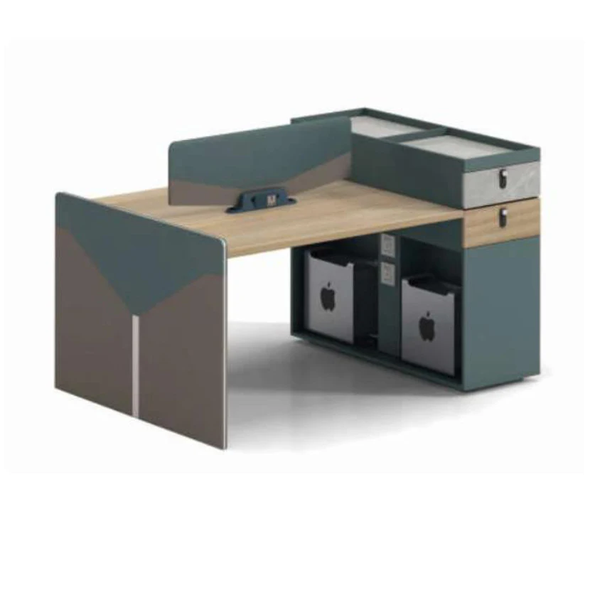 Partition Office System Furniture Modular Wholesale Panel Veneer Table Top Two Color Four Seats Workstation with Wire Socket
