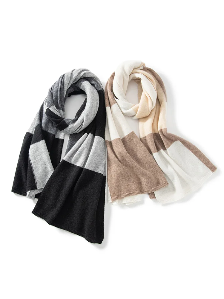 2024 Autumn Winter Wool Cashmere Stripes Wrap Shawl Scarf Pashmina Big Scarves Cashmere Women Light-thin Outer Wraps 180x60cm