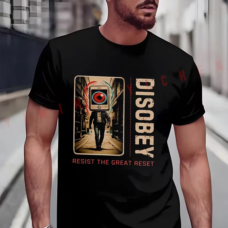 Camiseta con estampado de Disobey Resist The Great Reset para hombre, ropa informal de verano estilo Hip Hop, camisetas de manga corta a la moda Unisex