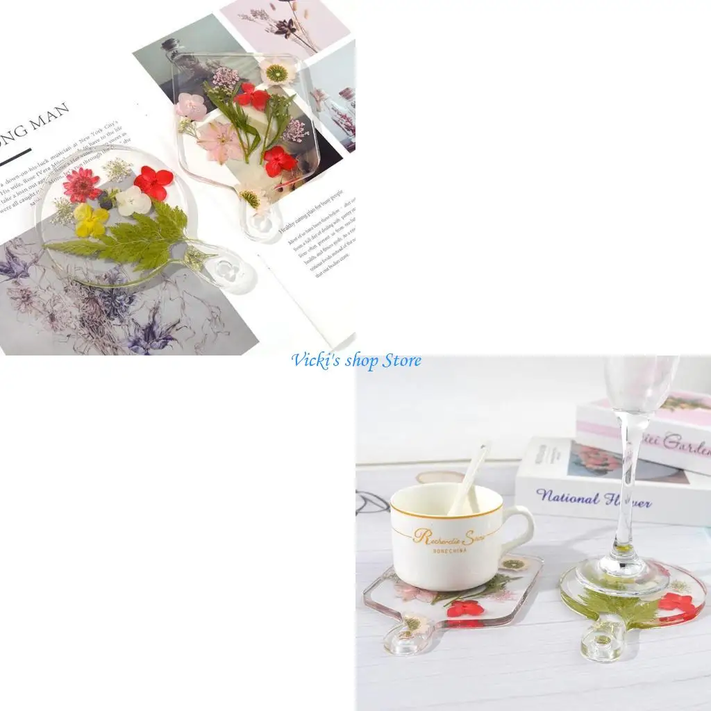 DIY Handle Tray Serving Borad Crystal Epoxy Mold Cup Mat Crystal Mold
