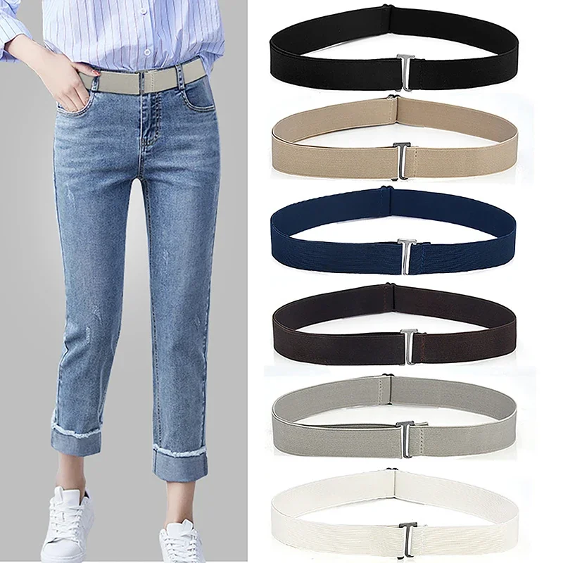 

Women Invisible Belt Buckle Plastic Comfortable Elastic Belt For Women Men Adjustable No Show Web Belt For Jeans