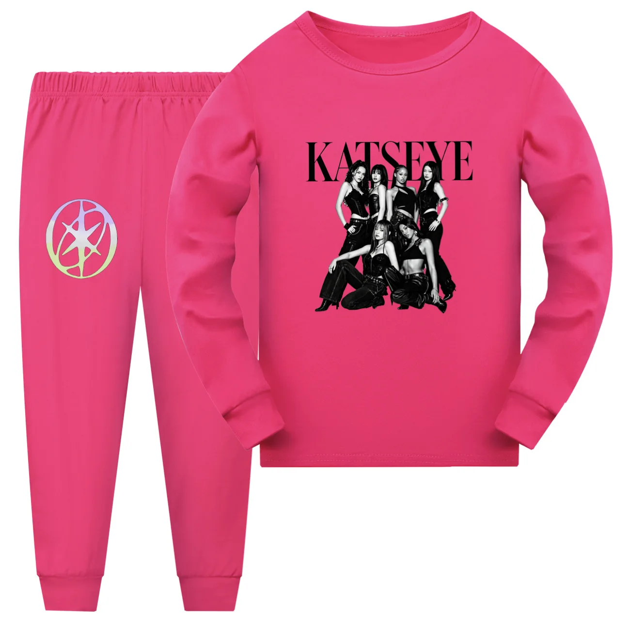 New Girl Group KATSEYE KPOP Print Kids Pajama Set Boys Long Sleeve Tops Pants 2pcs Set Girls Soft Sleepwear Children Home Pyjama
