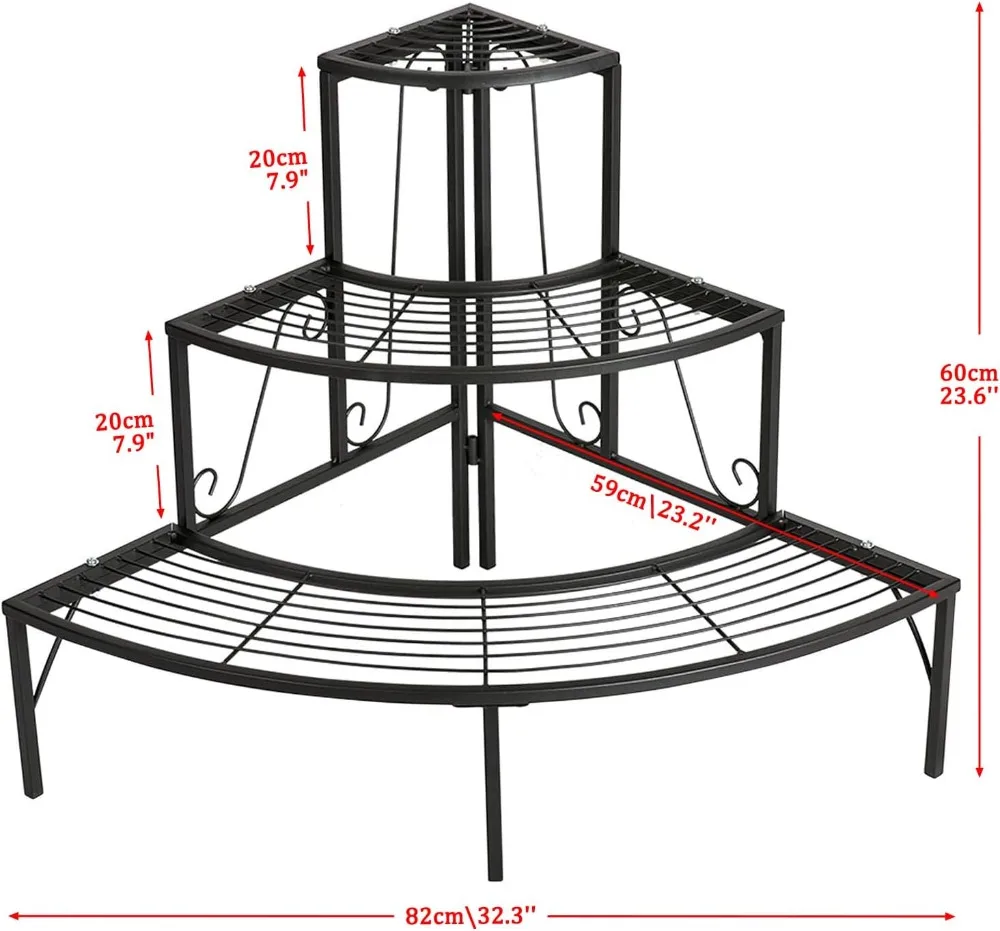 DOEWORKS 3 Tier Plant Stand Flower Pot Rack, Quarter Round Plant Corner Shelf Planters Display Holder Orchid Shelves