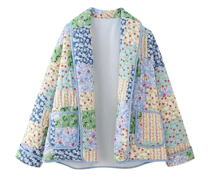 Printed Women Jackets, Fashionable Lapel Pockets, Slim Jackets, Women's Clothing, Street Casual Autumn Women New Lace-up Jackets